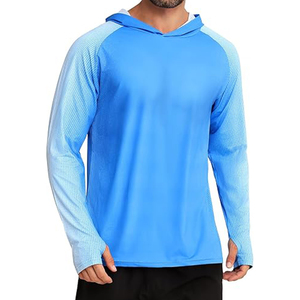Chemise de pêche à manches longues pour homme, bleue, à capuche, UPF 50, séchage rapide, couleur unie, pull-over - Product Image 1