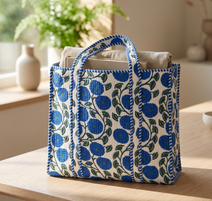 National Fashion Hand Block Printed Quilted Large <b>Tote</b> <b>Bag</b> <b>for</b> Women with Zipper Shopping & <b>Beach</b> Use Gift <b>for</b> Her - Product Image 1