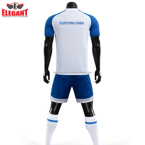 Tenue d'entraînement et de course à col en V couleur blanche et bleue bonne qualité vêtements d'entraînement d'équipe respirants uniformes de football - Product Image 4