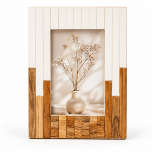 Marco de Fotos Rectangular de Madera Natural Hecho a Mano con Diseño de Rayas Diagonales, para Exhibición Vertical en Mesa, Personalizable - Product Image 1