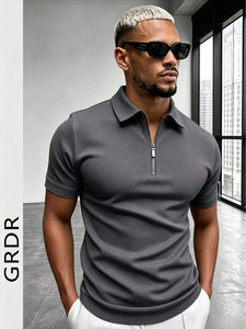 Men's Summer T <b>shirts</b> Collar Half <b>Zip</b> Short Sleeve T-<b>Shirt</b>, Suitable For Outdoor, Vacation And Casual Wear - Product Image 1