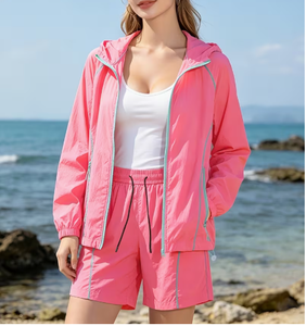 Women Premium Polyester Two Piece Short Set Soft Comfortable Casual Hooded Breathable Daily Wear Lightweight Summer Outfit - Product Image 1
