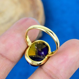 Handmade Spiny Zade Amethyst & Citrine Oval Shape Gemstone Ring 18k Gold Micron Over 925 Sterling Silver - Product Image 4