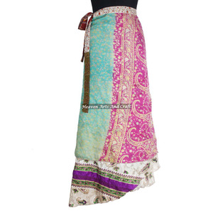 Jupe longue portefeuille réversible 2 couches en soie magique, style sari, pour femme, idéale pour la plage ou comme cache-maillot, collection vintage. - Product Image 4