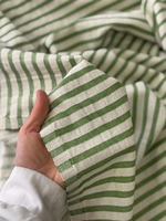 Nappe ronde en lin lavé rayé vert sauge, faite à la main, écologique, personnalisable, avec bordure couleur café, pour usage domestique