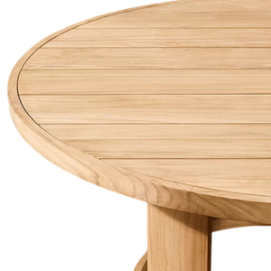 Contemporary Outdoor Dining <b>Table</b> <b>Solid</b> Teak <b>Wood</b> UV-Resistant Circular <b>Top</b> with Architectural Base for Resort Garden Spaces - Product Image 4