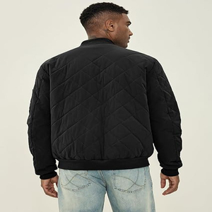 Veste matelassée décontractée unisexe personnalisée, légère, coupe-vent, avec capuche en cuir véritable, doublure en coton et fermeture éclair - Product Image 3