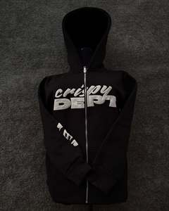 Unisex <b>Black</b> Hooded Zip-Up Fleece <b>Sweatshirt</b> Regular Fit Casual Autumn Wear Solid Color Knitted Cotton Material - Product Image 5