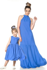 Attractive Resort Wear Mum & Me Matching Blue Sleeveless Loose &light Weight Long Maxi Dress Set Crafted With Soft Cotton Fabric - Product Image 2