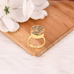 Natural Yellow Dendritic <b>Opal</b> Brass <b>Ring</b> Handmade Boho Gemstone Jewelry for Women - Product Image 4