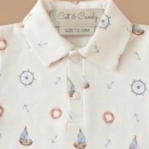 Camiseta polo orgánica con estampado de Cot & Candy, diseño Little Sailor, camisetas para bebé - Product Image 3
