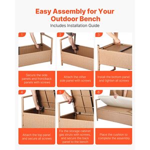 2-<b>Person</b> Outdoor Storage Bench 70-Gal Weatherproof PE Rattan Deck Box with <b>Cushion</b> Supports 265 Lbs-for Hotels Parks - Product Image 3
