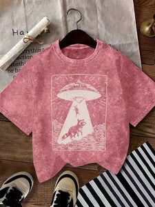 Oem Wholesale Front Knitted <b>Vintage</b> Washed <b>Graphic</b> T Shirt Unisex Retro Print Oversized Streetwear Cotton Casual Summer <b>Tee</b> - Product Image 2