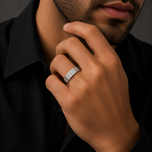 925 Sterling <b>Silver</b> Engraved Geometric Band <b>Ring</b> for <b>Men</b> Wedding Daily Wear Gift High Polish Finish - Product Image 1