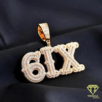 Pendentif en diamant moissanite avec lettres LADY, arrangement de pierres détaillé, style urbain audacieux, accessoire de mode de luxe