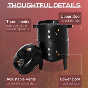 เตาบาร์บีคิวถ่านแบบตั้ง 3-in-1 พร้อมพื้นที่ทำอาหาร 2 จุด และเทอร์โมมิเตอร์ - Product Image 6