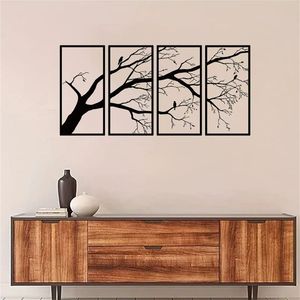 CIFbuy Quadri Moderni in Alluminio a Quattro Pezzi, Tema Natura Minimalista, Uccelli in Volo, Decorazione per la Casa, Regalo di Natale, Ritiro - Product Image 1