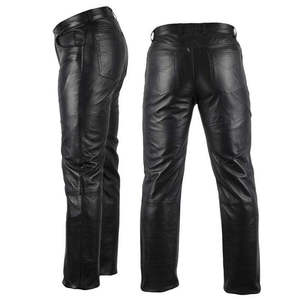 Pantalon en cuir noir pour homme, coupe droite, taille mi-haute, fermeture éclair, style motard, pour l'hiver - Product Image 5