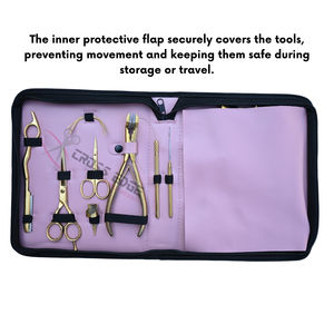 Kit d'outils pour extensions capillaires dorées : Pince à micro-perles, Pince à sertir, Pince à tirer les cheveux et crochet, Pince à extensions adhésives, Aiguilles de coupe - Product Image 5
