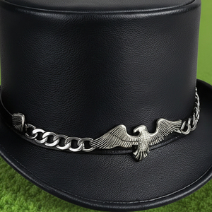 Premium quality custom made Handmade Black Leather <b>Top</b> Hat Steampunk with Golden Eagle Concho - Product Image 3