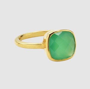 Handmade <b>Cushion</b> Shape Green Chalcedony Gemstone Women <b>Ring</b> - Fashion Gold Plated <b>Rings</b> - Wholesale Bulk Price <b>Ring</b> - Product Image 1