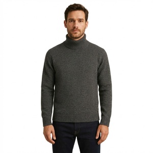 Pull col roulé gris anthracite pour homme, coupe ajustée, côtelé, tricoté, chaud, thermique, pour l'hiver - Product Image 1