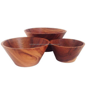 Ensemble de saladiers ronds en bois naturel en acacia bol de service alimentaire cuisine fait à la main pour la nourriture - Product Image 1