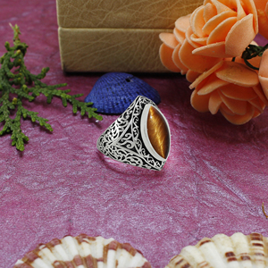 Anillo Clásico de Ojo de Tigre Natural, Anillo de Estilo Suroeste con Gema Marrón Dorado, Joyería Boho - Product Image 4