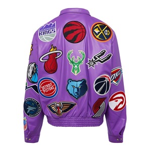 เสื้อแจ็คเก็ตหนังวีแกนแบบคอลลาจ สีม่วง - Product Image 2