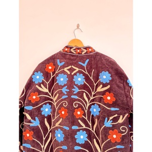 Chaqueta Bomber Corta de Otoño, Tejida a Mano, de Terciopelo Ecológico, Estilo Vintage, con Cuello Mao, Manga Larga y Estampado Floral - Product Image 3