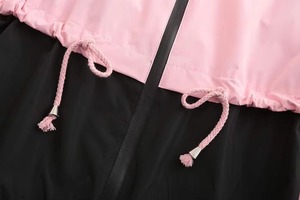 Women Windbreaker <b>Jacket</b> Hooded Lightweight Color Block Longline Drawstring Waterproof Outdoor Coat Pink Black - Product Image 3
