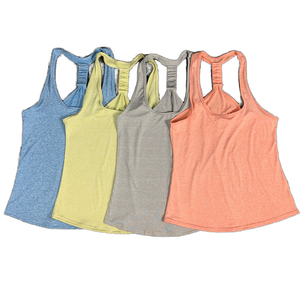 Débardeurs en tricot pour femmes, couleur unie, dos froncé, respirant, col rond, sans manches, en bleu, jaune, gris, corail - Product Image 1