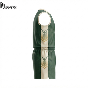 Ensemble de maillots de basket-ball personnalisés par sublimation OEM, uniforme sportif technique vert forêt avec short à panneaux géométriques - Product Image 3