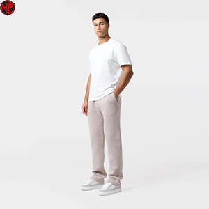 Men Beige Jogger Pants Casual Straight Leg <b>Trousers</b> <b>Elastic</b> Waist Sweatpants for Daily Wear Fleece Jogger Tracksuit Pants Men - Product Image 1