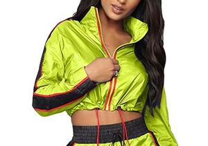 Conjunto de 2 Piezas de Ropa Deportiva Ecológica Personalizada, Chaqueta Corta con Cordón Ajustable de Poliéster y Spandex, Estilo Casual para Mujer - Product Image 4