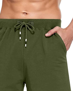 Shorts Bermuda en coton vert olive pour homme avec cordon de serrage à la taille et poches, vêtements décontractés - Product Image 4