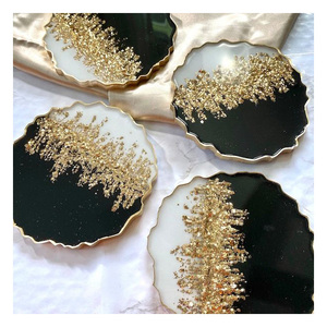 Elegant Geode Style Natural <b>Agate</b> Stone Reusable <b>Coasters</b> Set with Gold Trim Decorative Tabletop Drink <b>Coasters</b> in Box - Product Image 6