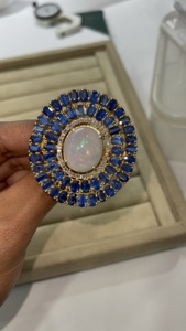 Natural <b>Opal</b> Kyanite & Diamond Cocktail <b>Ring</b> 925 Sterling <b>Silver</b> Jewelry, Wedding Anniversary Gift - Product Image 5