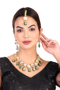 Indian Classic Choker Set Traditional Zircon Gold Plated Crystal Kundan Faux Pearl Engagement Wedding Party Necklace Earrings - Product Image 2