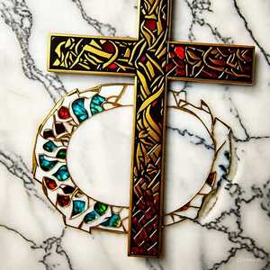 ไม้กางเขนหินอ่อนแกะสลักแบบแขวนผนัง ประดับตกแต่งสไตล์โบราณ งานฝีมือแบบเรียบง่าย ศิลปะคริสเตียนสำหรับตกแต่งบ้าน โบสถ์ หรือเป็นของขวัญ - Product Image 1