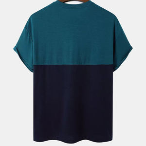 Men's Oversized Color Blocked Short Sleeve T-Shirt O-Neck Knitted Casual Solid Design For Men - Product Image 2