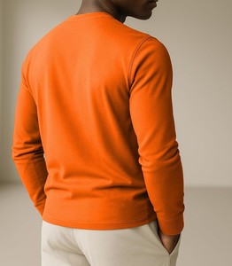Camiseta de Punto Personalizada para Hombre 2026, Manga Larga, Cuello Redondo, Color Sólido, Corte Ajustado, Informal, 100% Algodón, Diseño Liso, Azul Marino, Blanco, Naranja, 220g - Product Image 2