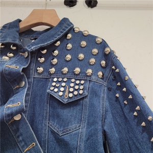 Men Denim <b>Jacket</b> <b>Punk</b> Style Rivet Decorated Turn-down Collar Regular Sleeve Stonewashed Autumn Outerwear - Product Image 3