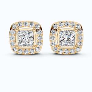 14K Solid Gold Princess Cut Lab Grown Diamond Halo <b>Stud</b> <b>Earrings</b> IGI Certified Luxury Bridal Wedding Party Gift <b>Fine</b> Jewelry - Product Image 1