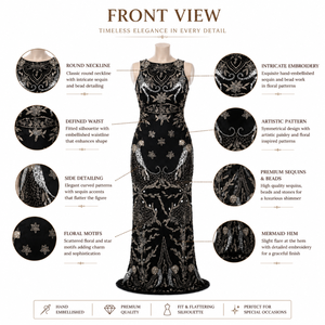 Luxury Black Embroidered Evening Gown| Sleeveless Floor Length Designer <b>Sequin</b> Formal Dress Elegant Party Wear For Women Premium - Product Image 5