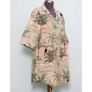 Vestidos casuales bohemios indios para mujer, 100% algodón, tejido con estampado de jungla, manga larga, cuello en V, dobladillo recto, lavable, con botones. - Product Image 5