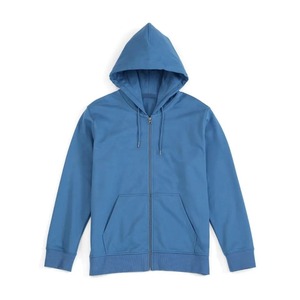 Men's <b>Navy</b> Blue Hooded Zip-Up <b>Sweatshirt</b> Regular Fit Solid Color Casual Cotton French Terry Autumn Wear - Product Image 6