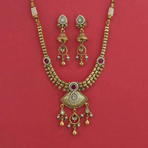 Exportador de Joyería Artificial en India, Collar de Perlas Antiguo con Baño de Oro 232431 - Product Image 2