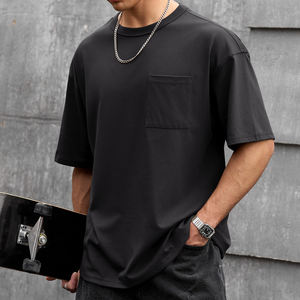 Camiseta de Algodón Transpirable con Logotipo Personalizado, Hombros Caídos, Cómoda, para Hombre, Color Sólido, Resistente, Talla Grande, Diseño en Blanco - Product Image 3