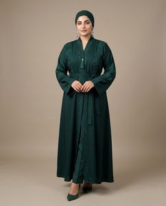 Elegante Abaya Marrón con Cuentas, Cuello en V, Manga Larga, Vestido Maxi Modesto para Mujer, Talla Grande, Estilo de Medio Oriente, Algodón, Corte Holgado - Product Image 6